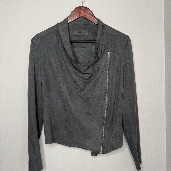 Blank NYC Faux Suede Asymmetrical Sweater Jacket - Grey Moto - Women's Small - Picture 5 of 8